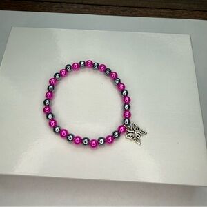 👾5 for $25 Pink and Silver Beaded Bracelet with Flower Charm